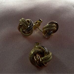 Elegant 3 tone 18 karats Gold and Silver Knot Earrings